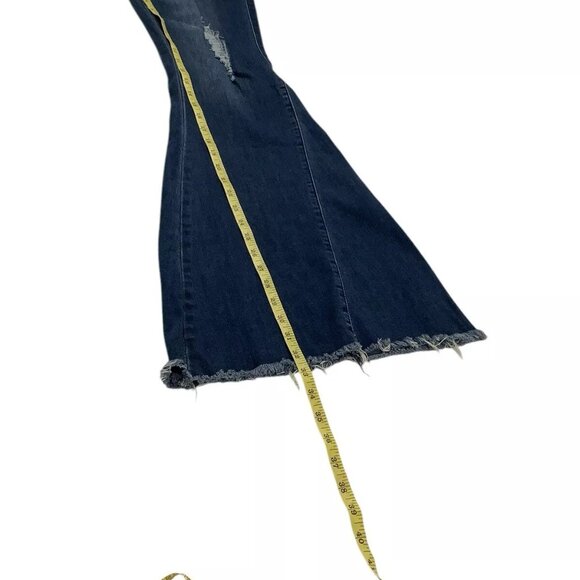 NWT YMI Jeans Gigi High Rise Fit To Twisted Flare Frayed Blue Womens Size 5/27 - Picture 7 of 9